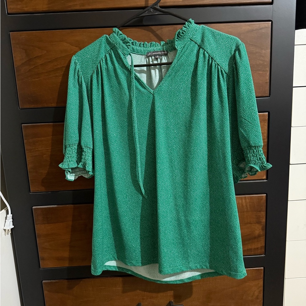 Adrianna Papell Emerald Blouse with Ruffle Sleeves